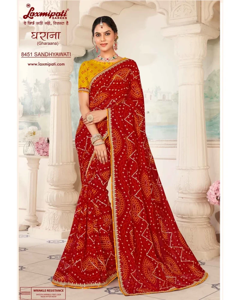 Gharaana 8451 Chiffon Maroon Saree