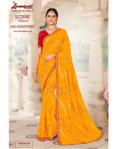 Gharaana 8450 Chiffon Gold Saree