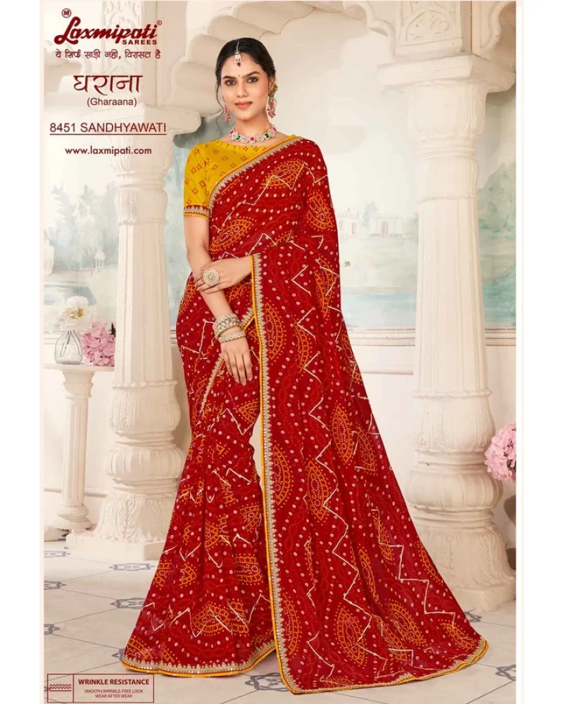 Gharaana 8449 Chiffon Maroon Saree