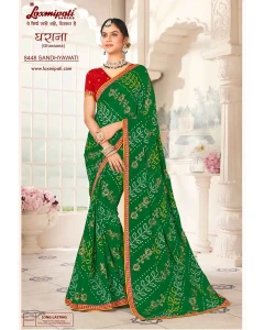 Gharaana 8448 Chiffon Green Saree