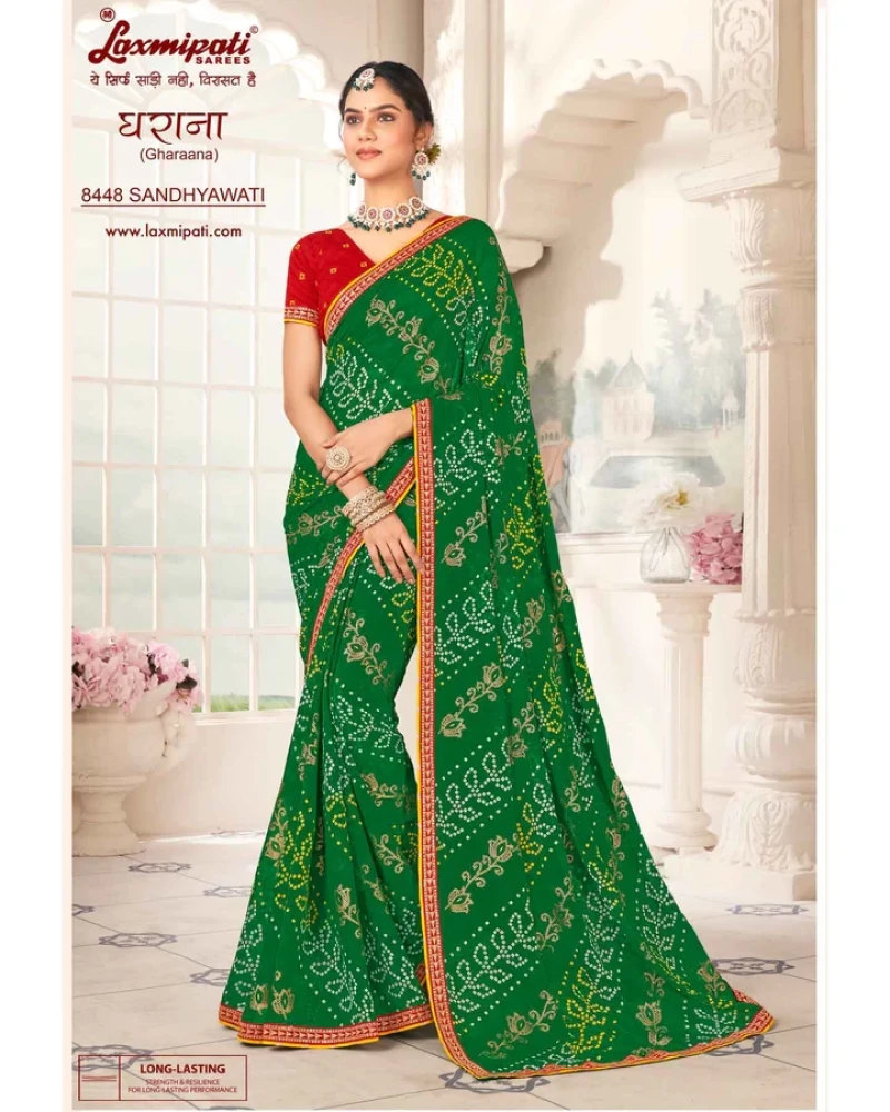 Gharaana 8448 Chiffon Green Saree