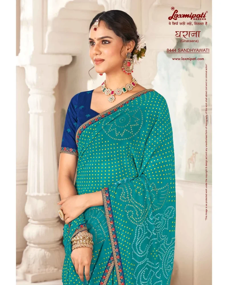 Laxmipati Gharaana 8444 Chiffon Firozi Saree