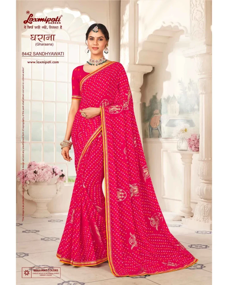 Gharaana 8442 Chiffon Rani Saree