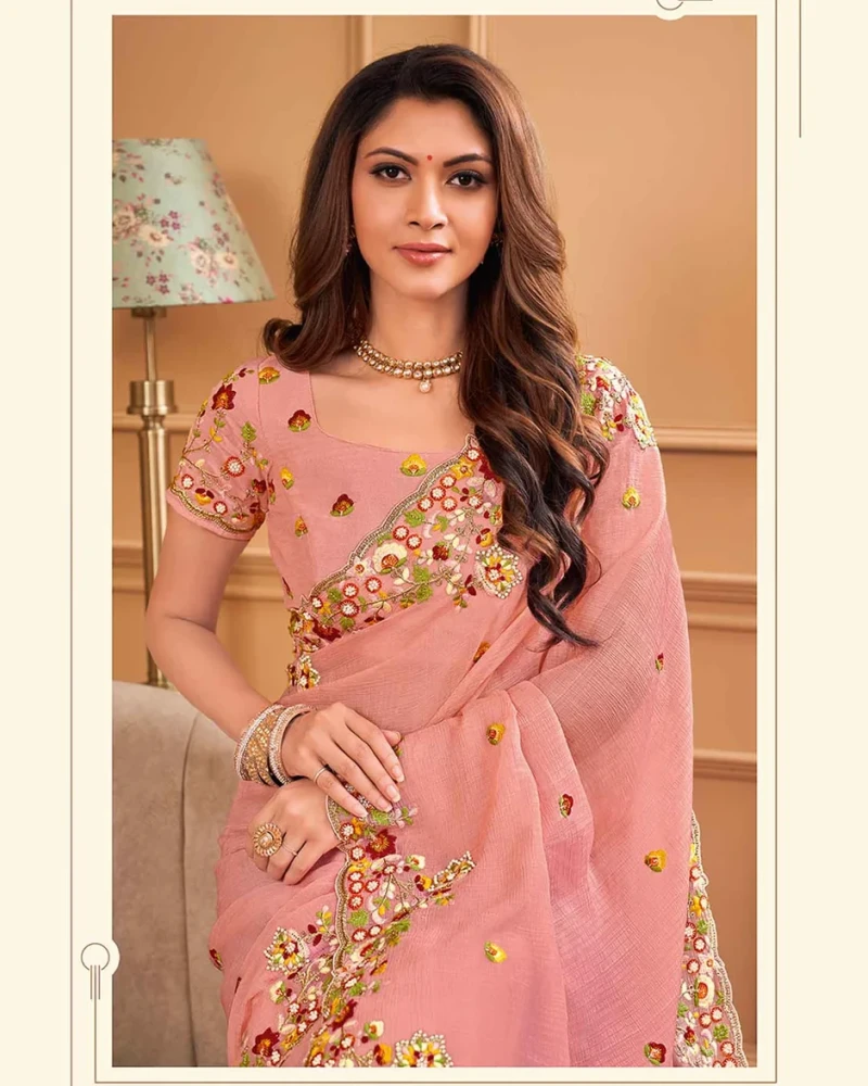 JHUMKA K-363 Chiffon Pink Saree