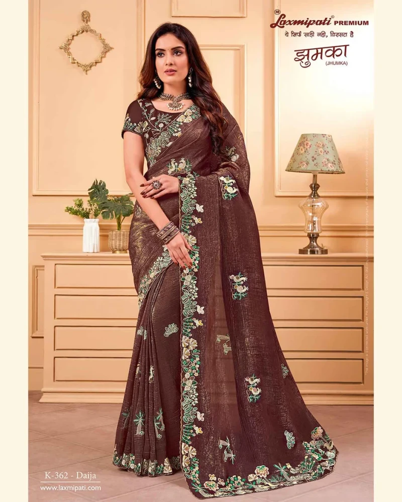 Laxmipati JHUMKA K-362 Titan Gold Coffee Saree