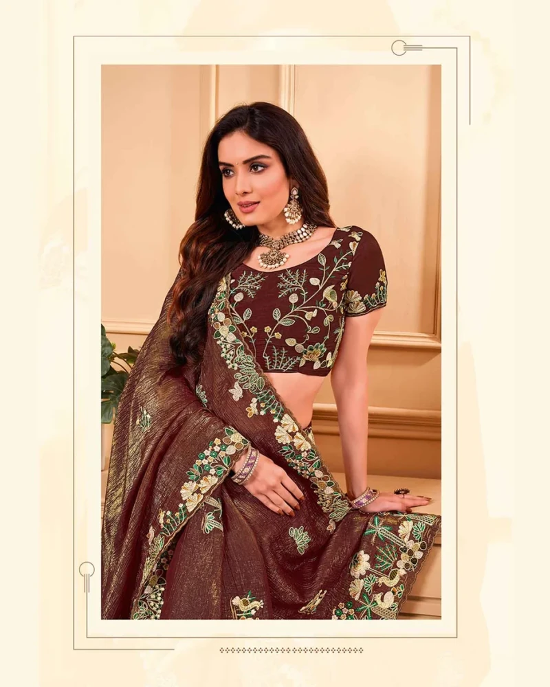 Laxmipati JHUMKA K-362 Titan Gold Coffee Saree