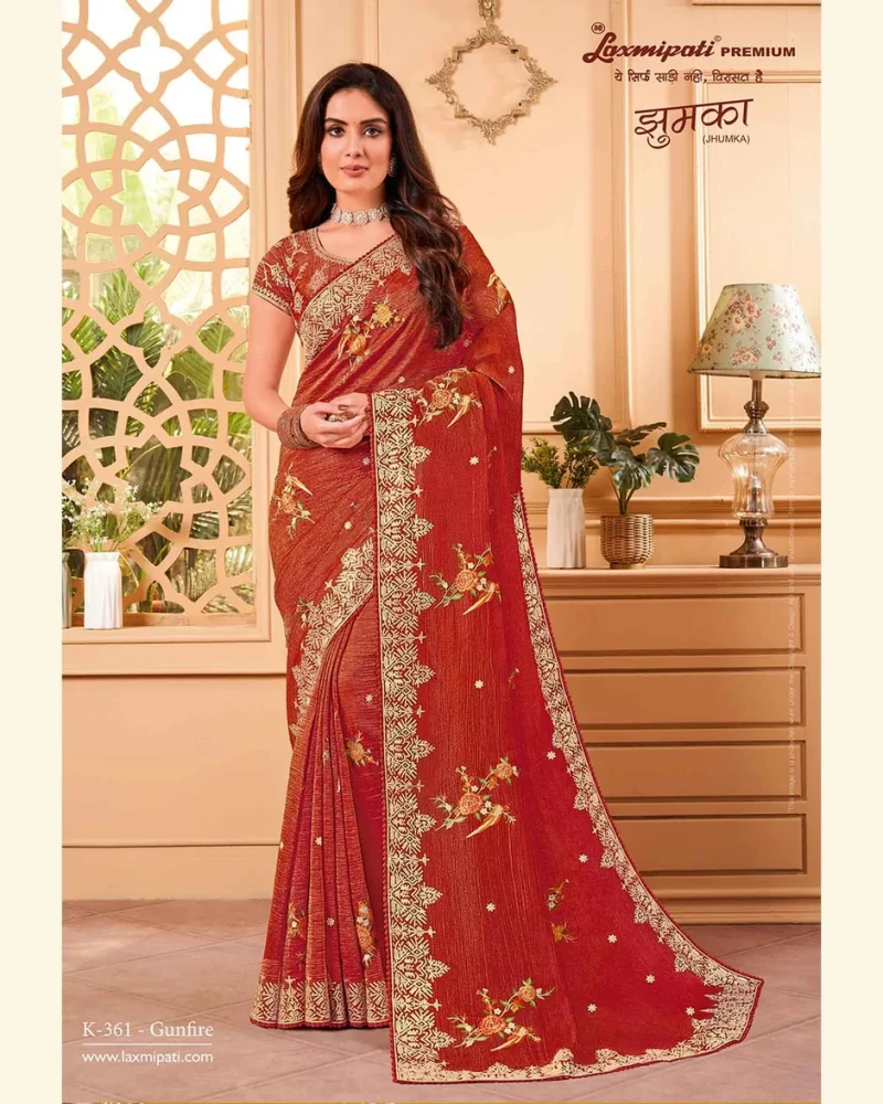 JHUMKA K-361 Wrinkle Tissue Maroon Saree