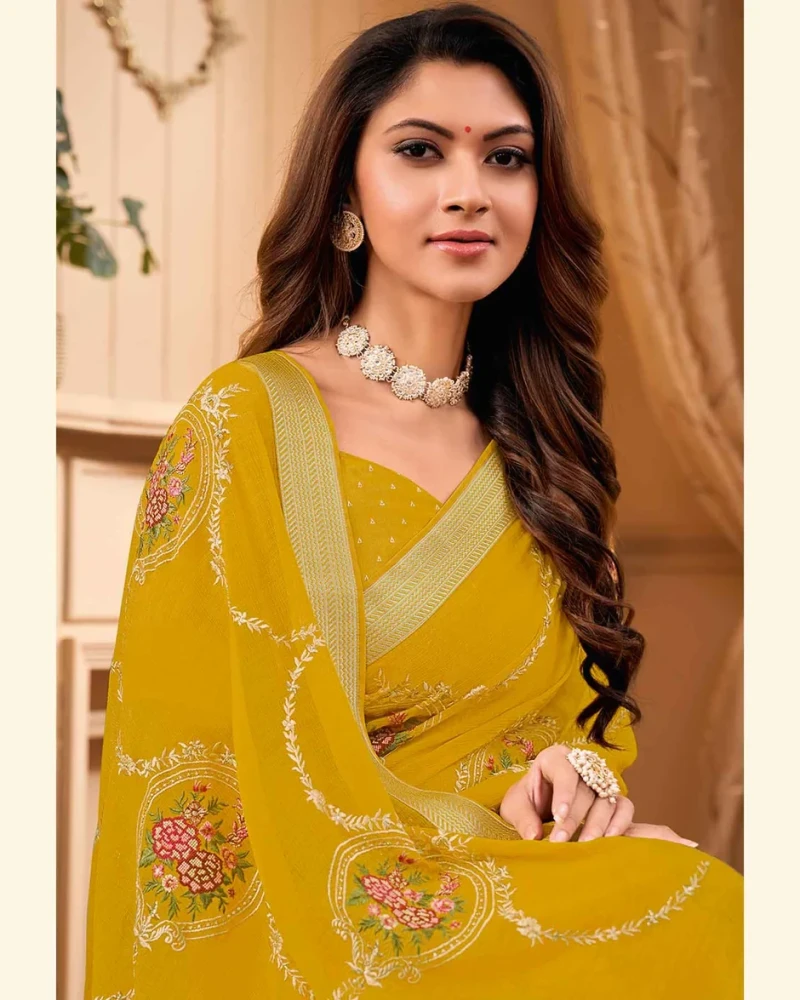 JHUMKA K-360 Chiffon Mustard Saree