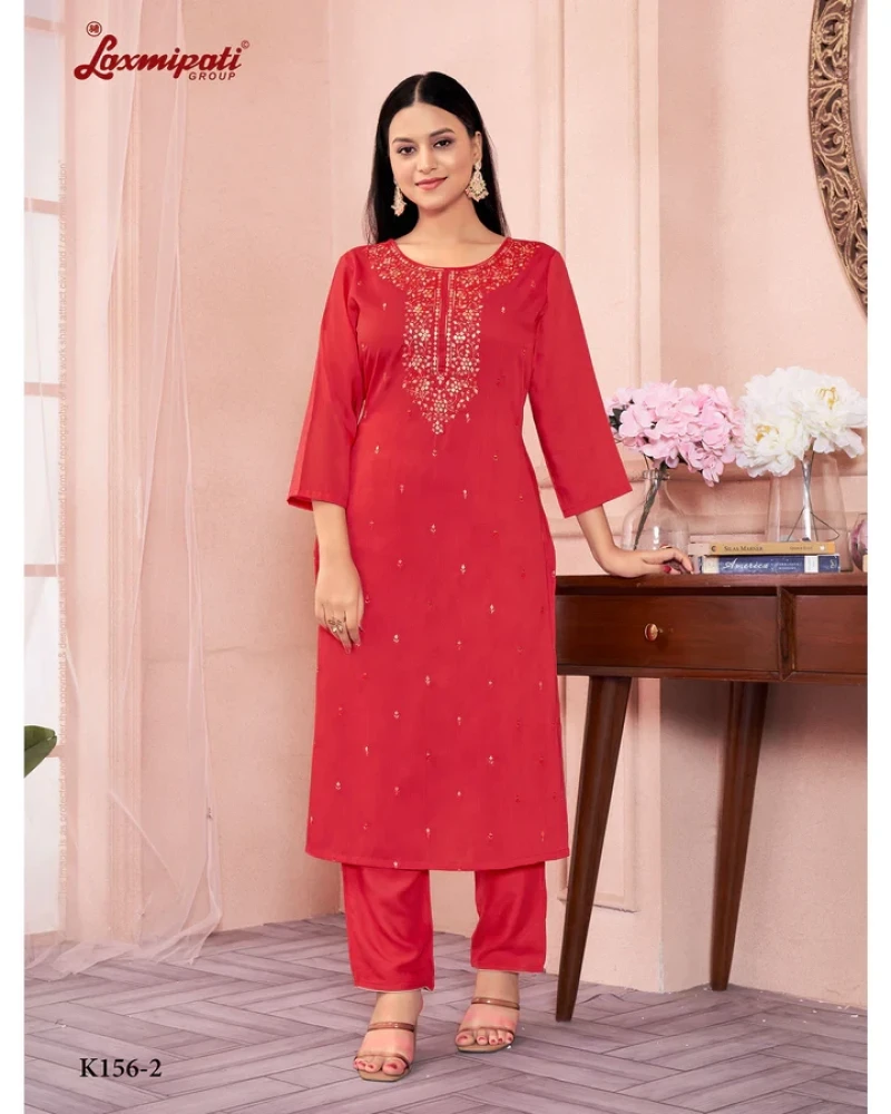 Muslin Base Pink Embroidered Straight Cut Kurti