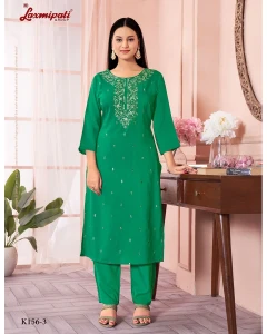 Muslin Base Green Embroidered Straight Cut Kurti