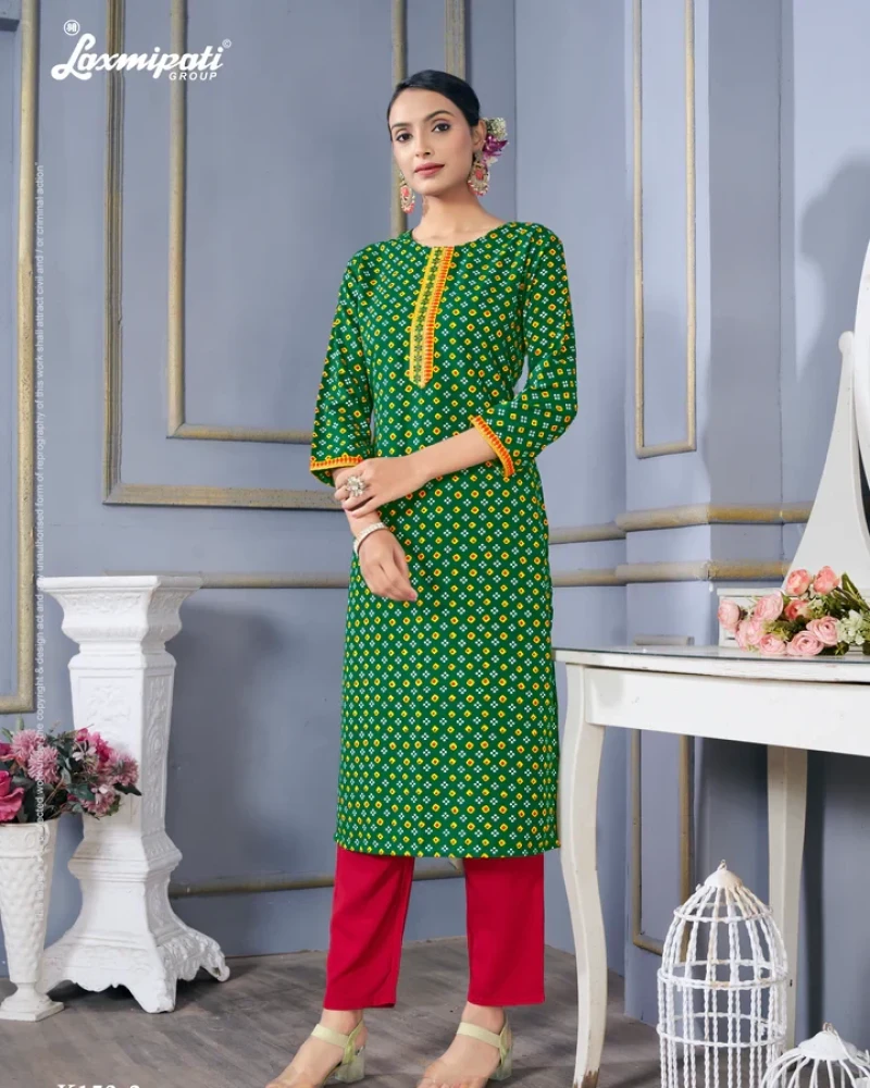 Spun Base Forest Green Straight Cut Embroidered Kurti