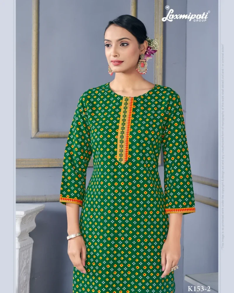 Spun Base Forest Green Straight Cut Embroidered Kurti