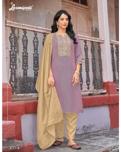 Spun Base Fabric Straight Cut Kurti With Pant & Dupatta