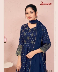 Viscose Indigo Hand Printed Nyra Cut Kurti, Pant & Dupatta