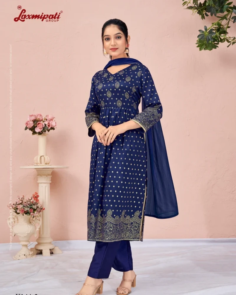 Viscose Indigo Hand Printed Nyra Cut Kurti, Pant & Dupatta