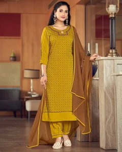 Marigold Straight Cut Kurti, Pant & Dupatta