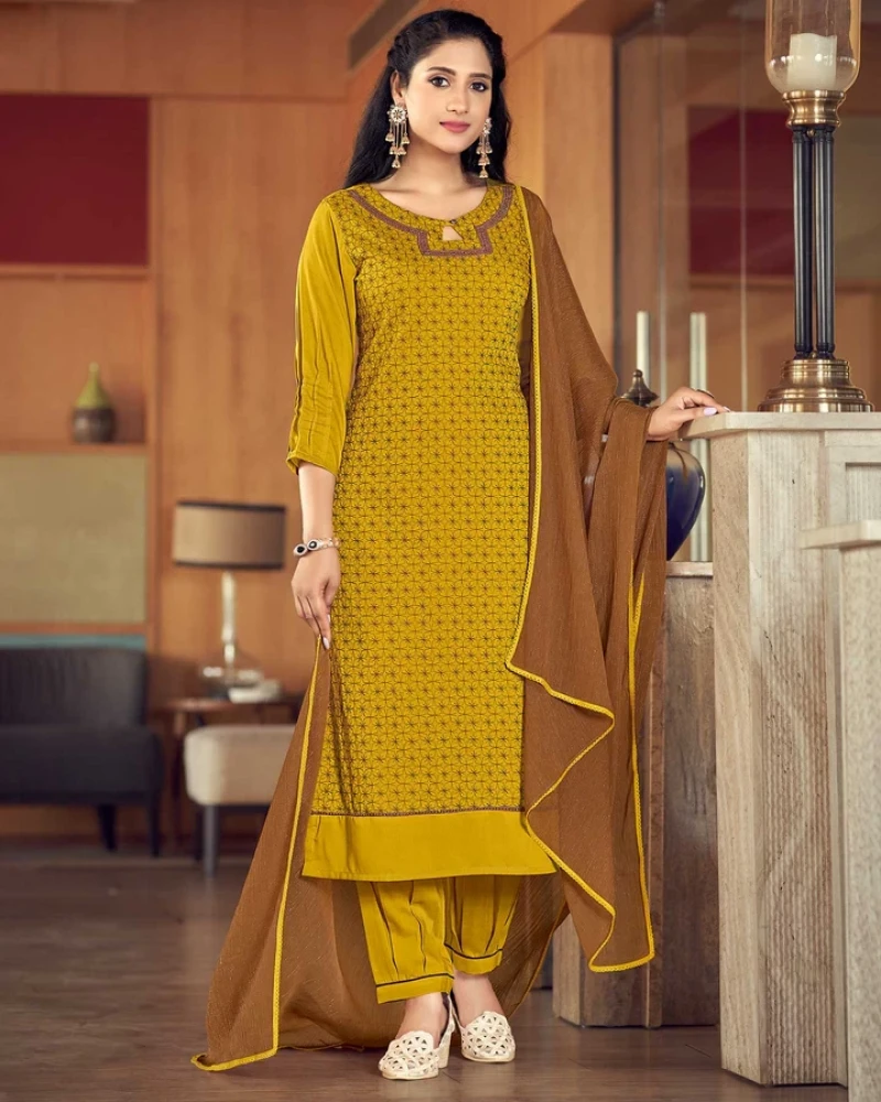 Marigold Straight Cut Kurti, Pant & Dupatta