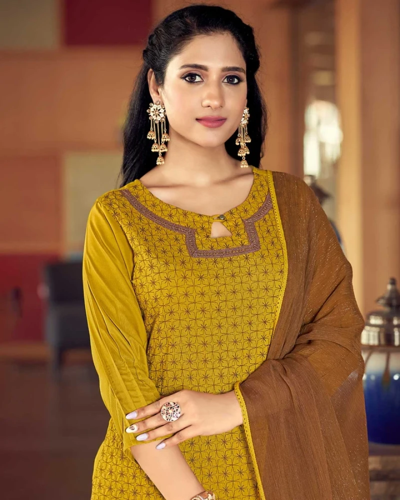 Marigold Straight Cut Kurti, Pant & Dupatta