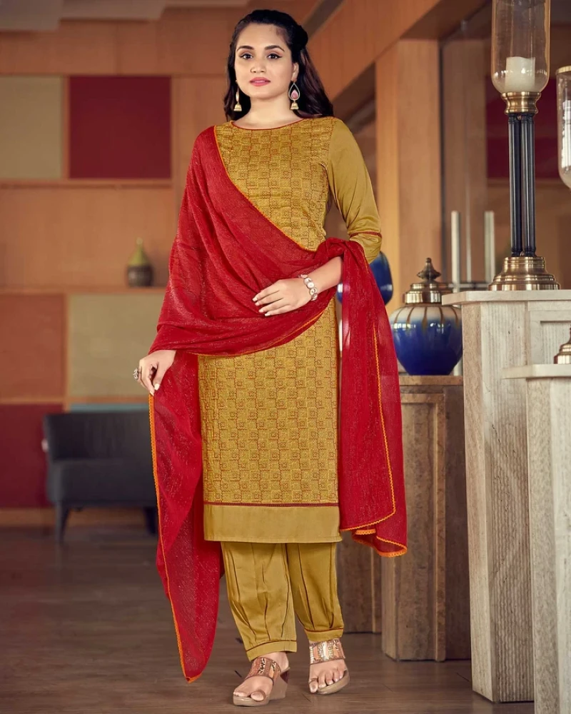 Meri Gold Straight Cut Kurti, Pant & Dupatta