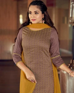 Light Brown Straight Cut Kurti, Pant & Dupatta