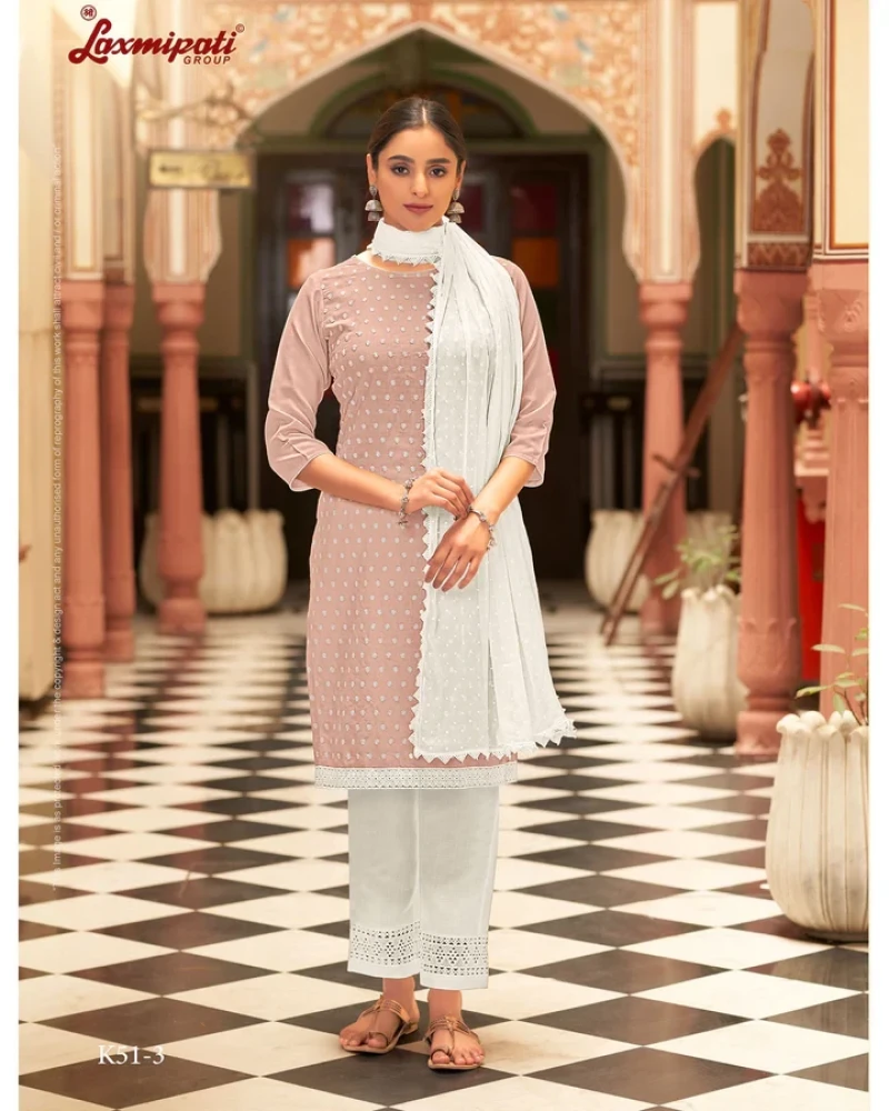 Ishaal Cotton Base Dusty Pink Straight Cut Kurti With Pant & Dupatta