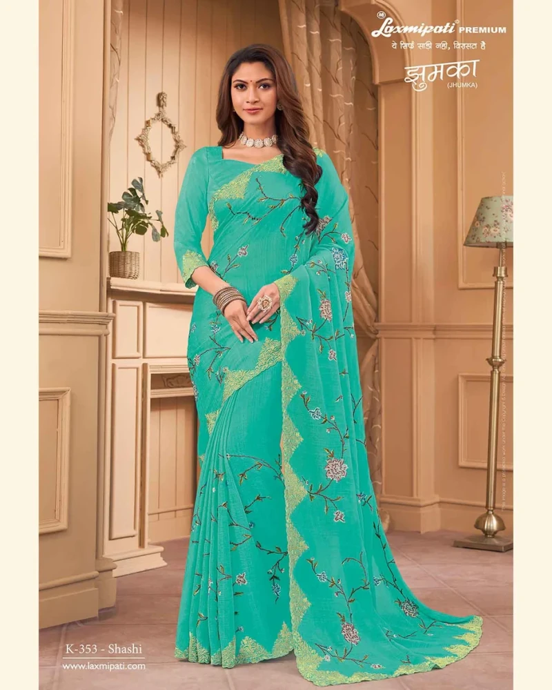 JHUMKA K-353 Chiffon Turquoise Saree